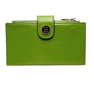 BOSTANTEN‎ Grass Green Cowhide Leather RFID Blocking Bifold Clutch Wallet